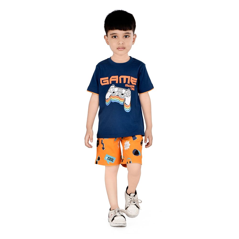 Genius - 2pc-Set - Boy's Half Sleeve T-Shirt w/ Bermuda Shorts- Blue/Orange