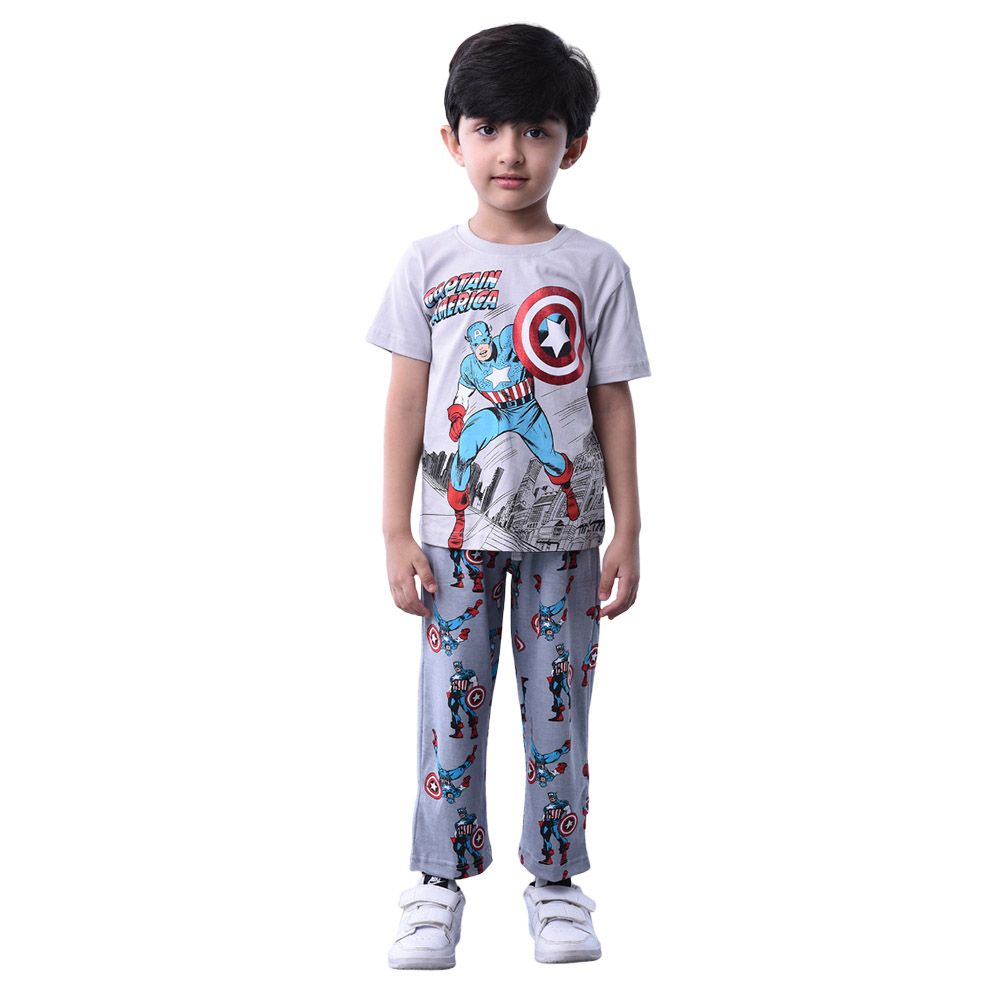 Marvel - 2pc-Set - Captain America Short Sleeve T-Shirt w/ Pyjama - Grey