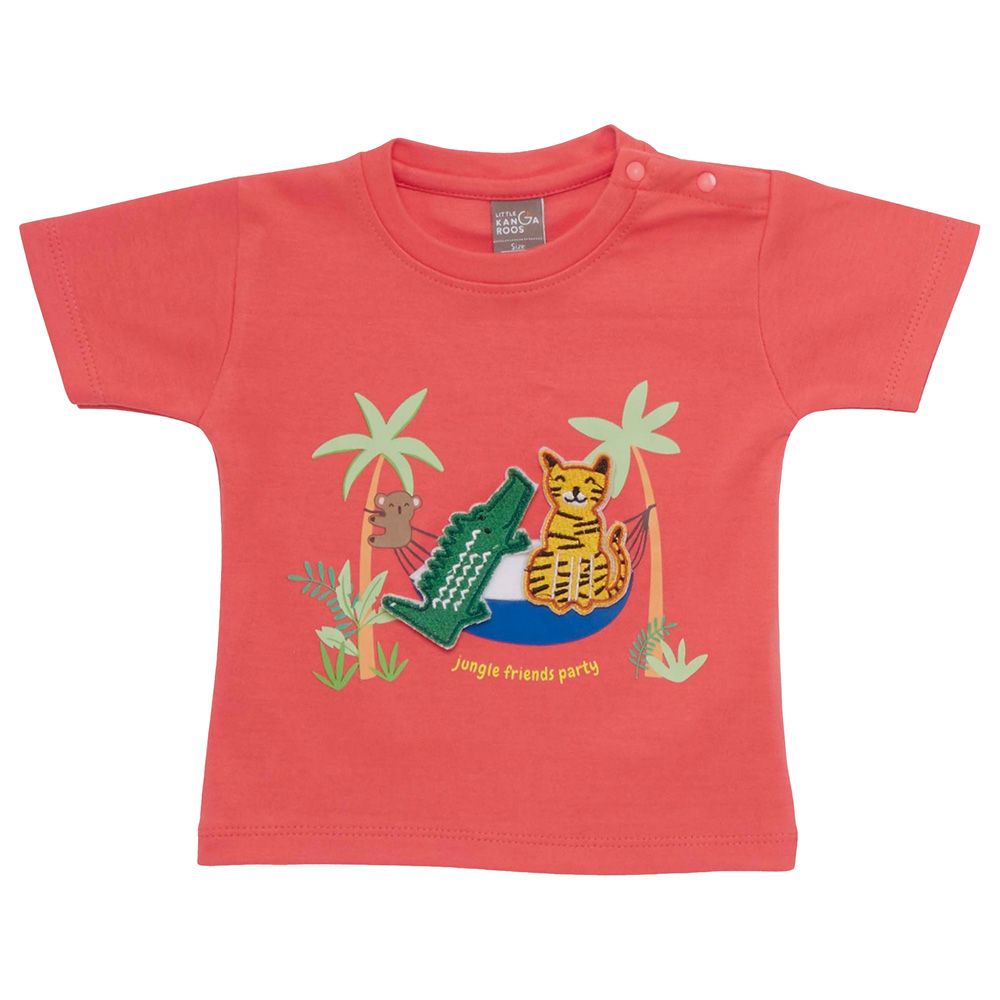 Little Kangaroos - Baby Boy Jungle Friends Round Neck T-Shirt - Coral