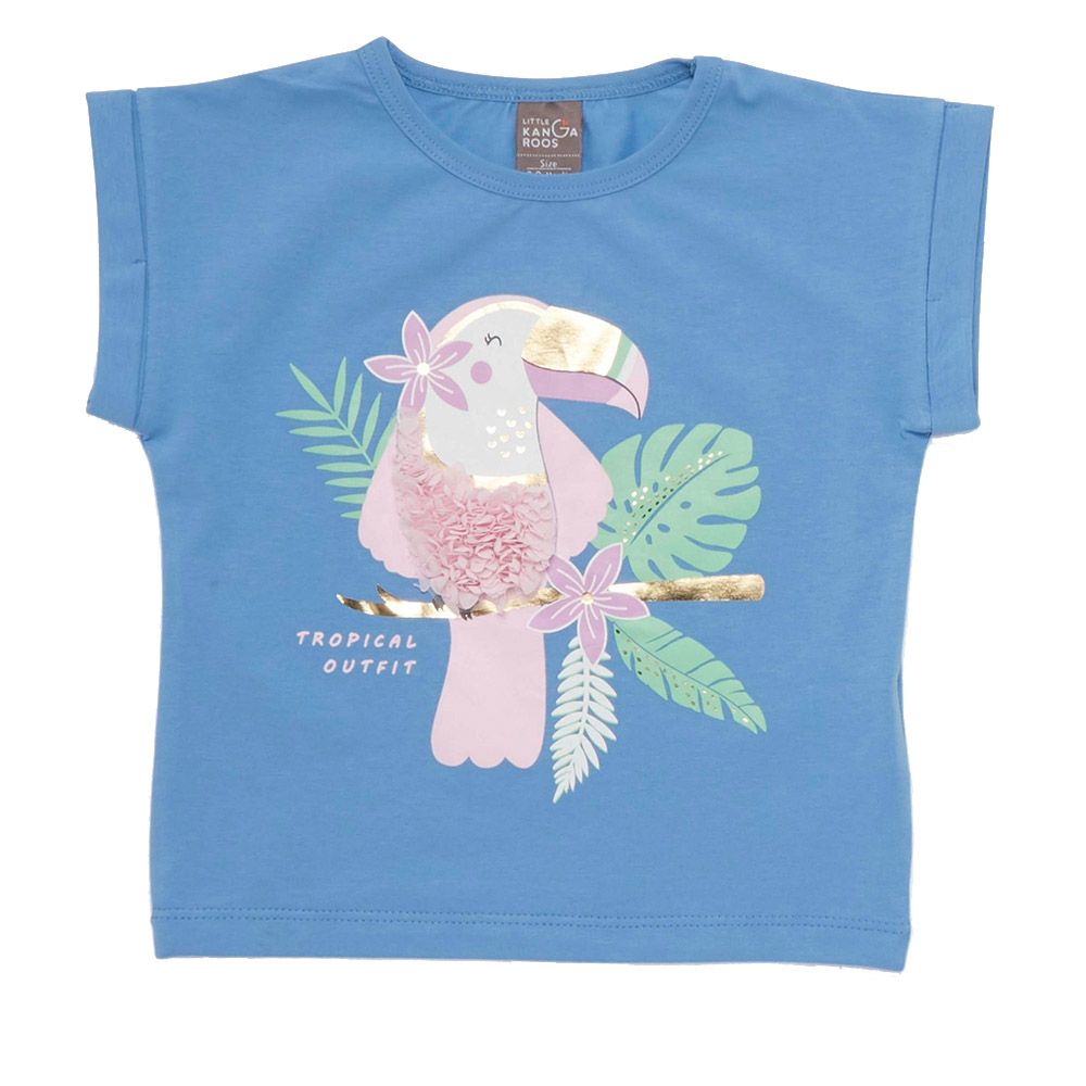 Little Kangaroos - Baby Girl Round Neck Fold Sleeve T-Shirt - Royal Blue