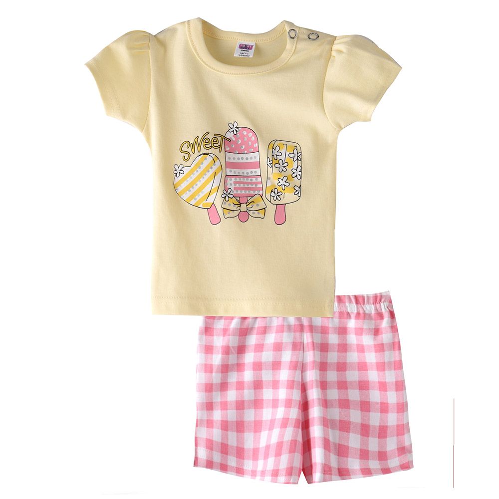 Smart Baby - 2pc-Set - Half Sleeve T-Shirt w/ Bermuda Shorts - Cream