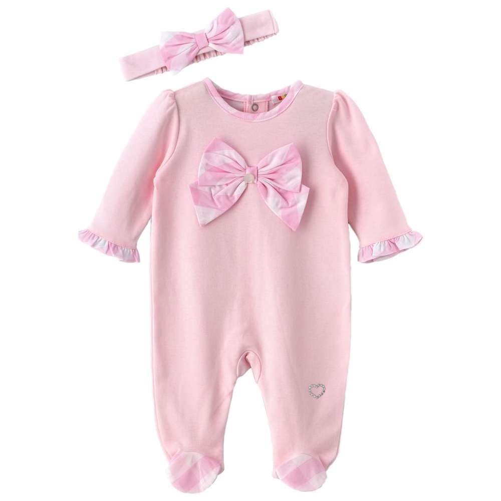Boo Boo - 2pc-Set - Footed Jumpsuit & Head Band - Pink/White