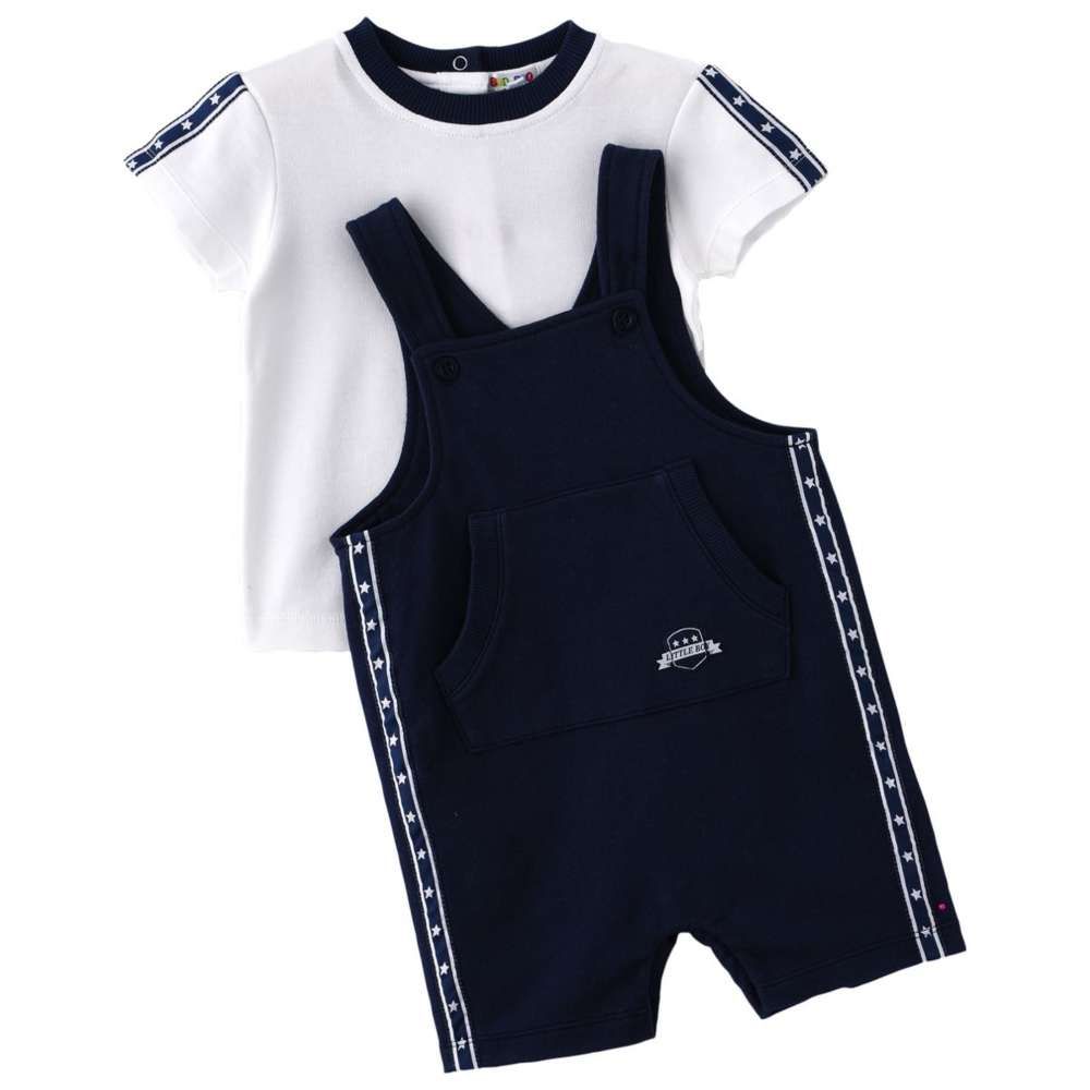 Boo Boo - 2pc-Set - Baby Boy Top & Dungaree - Navy/White
