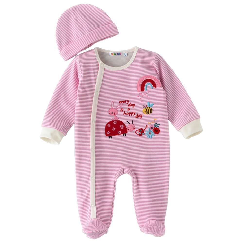 Boo Boo - 2pc-Set - Baby Girl Jumpsuit & Hat - Pink