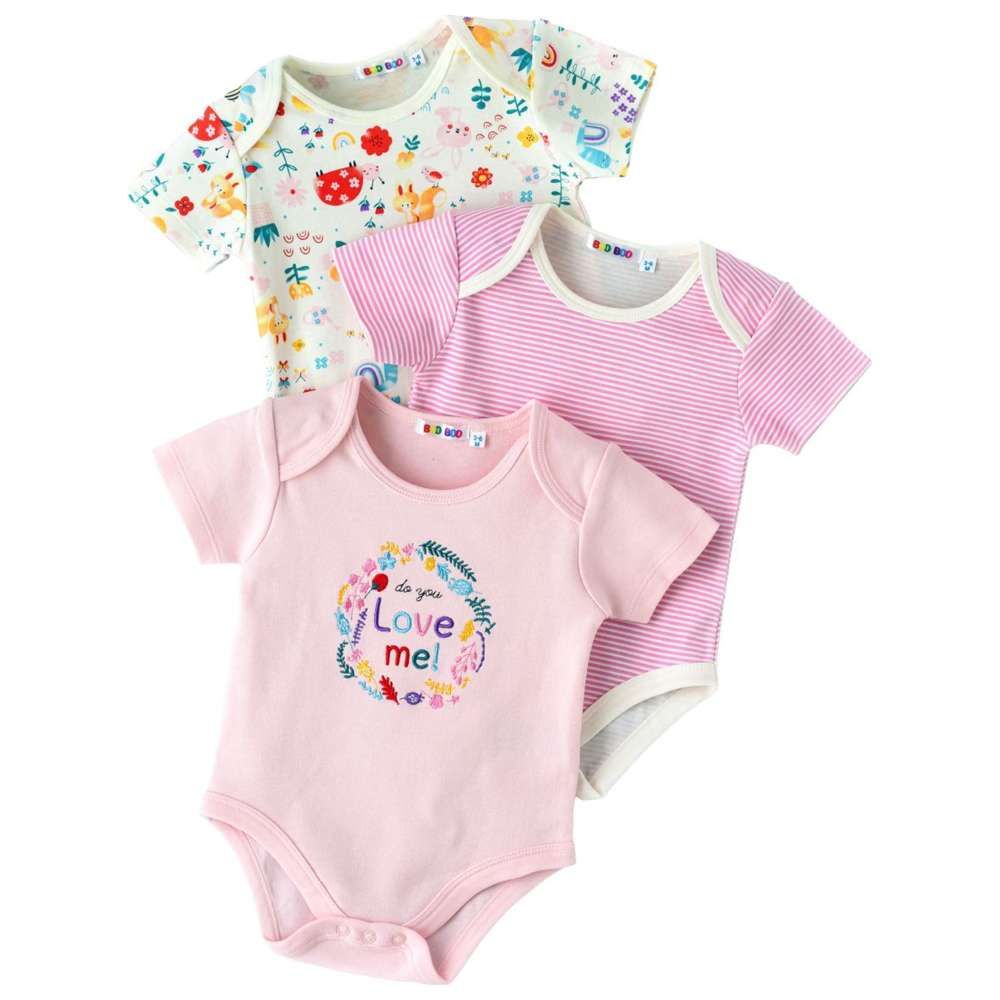 Boo Boo - 3pc-Set - Baby Girl Short Sleeve Bodysuit