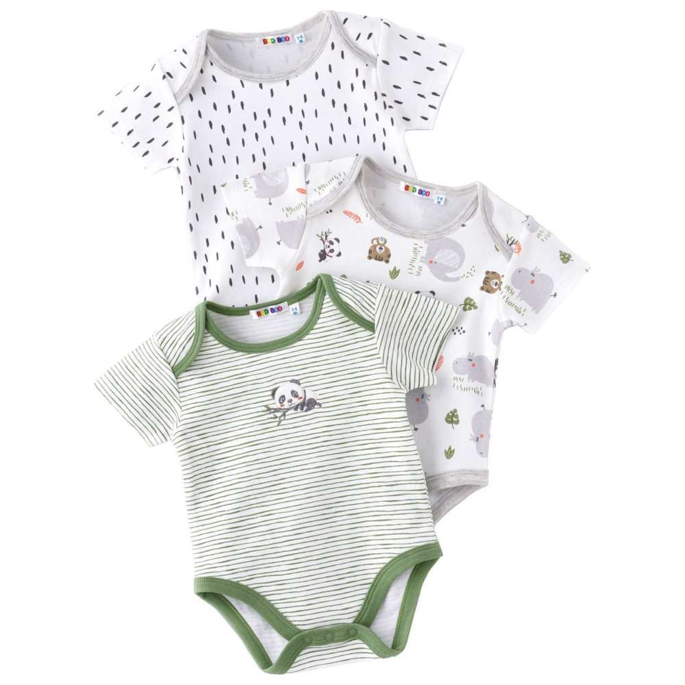 Boo Boo - 3pc-Set - Short Sleeve Bodysuit - Mint/Grey