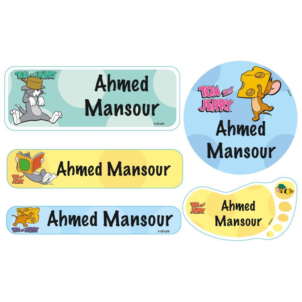 اسمك - ملصقات التسمية للأطفال - توم آند جيري - أزرق وأصفر - عدد 74