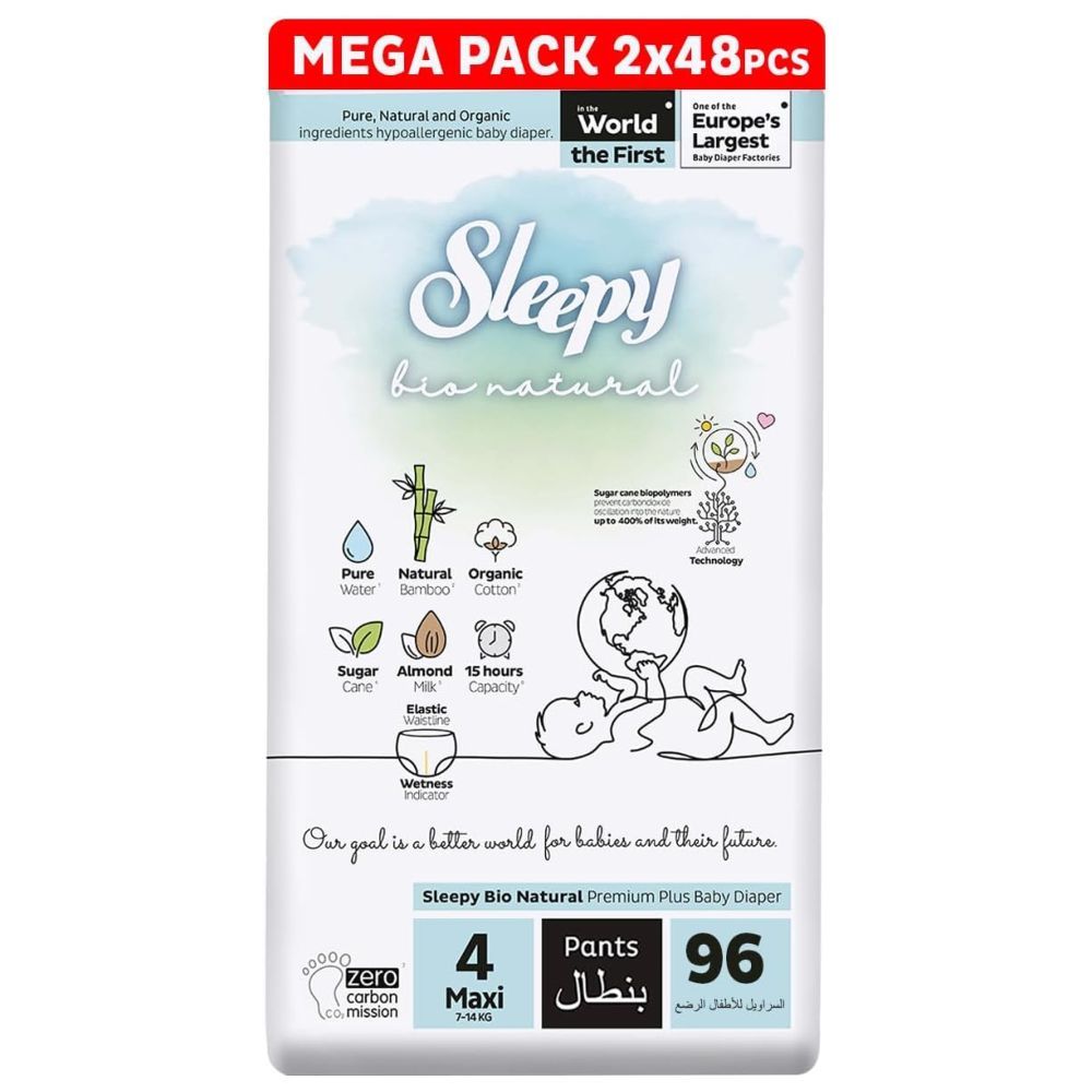 Sleepy - Bio Natural Diaper Pants - Size 4 - 7-14 Kg - 96 Count