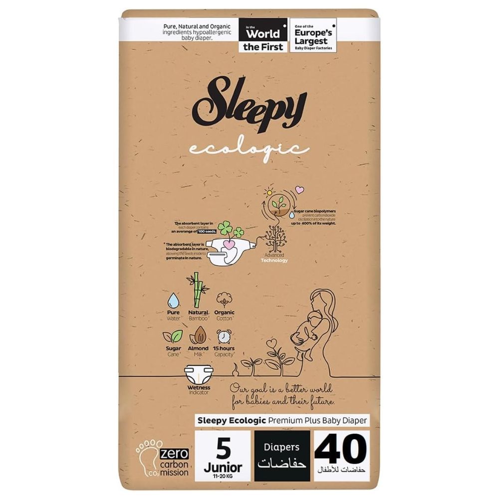 Sleepy - Ecologic Premium Taped Diapers - Size 5 - 11-20 Kg - 40 Count