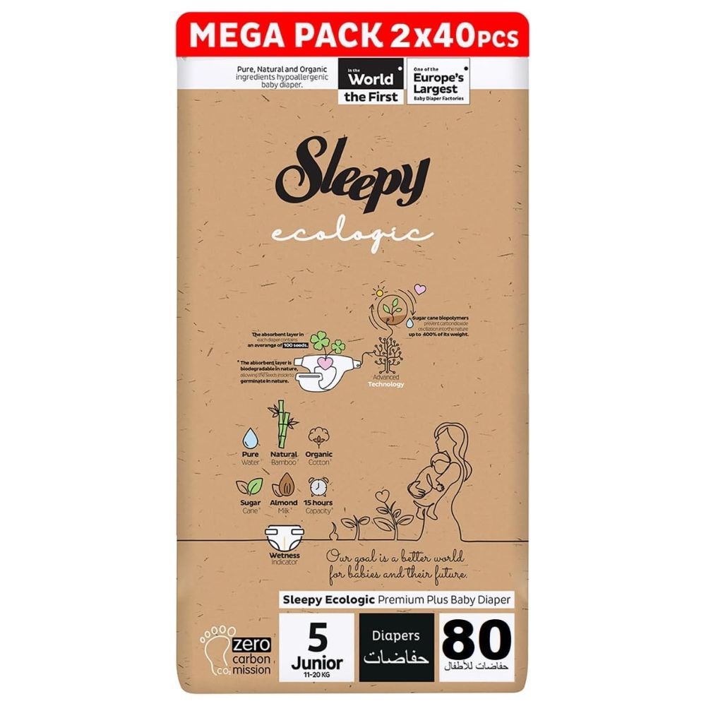 Sleepy - Ecologic Premium Taped Diapers - Size 5 - 11-20 Kg - 80 Count