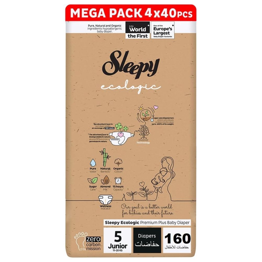 Sleepy - Ecologic Premium Taped Diapers - Size 5 - 11-20 Kg - 160 Count