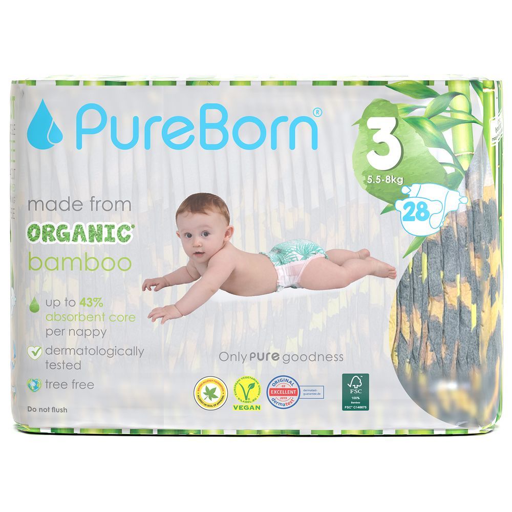 Pureborn - Single Pack Nappies 5.5-8kg Size 3 - 28pcs - Leopard