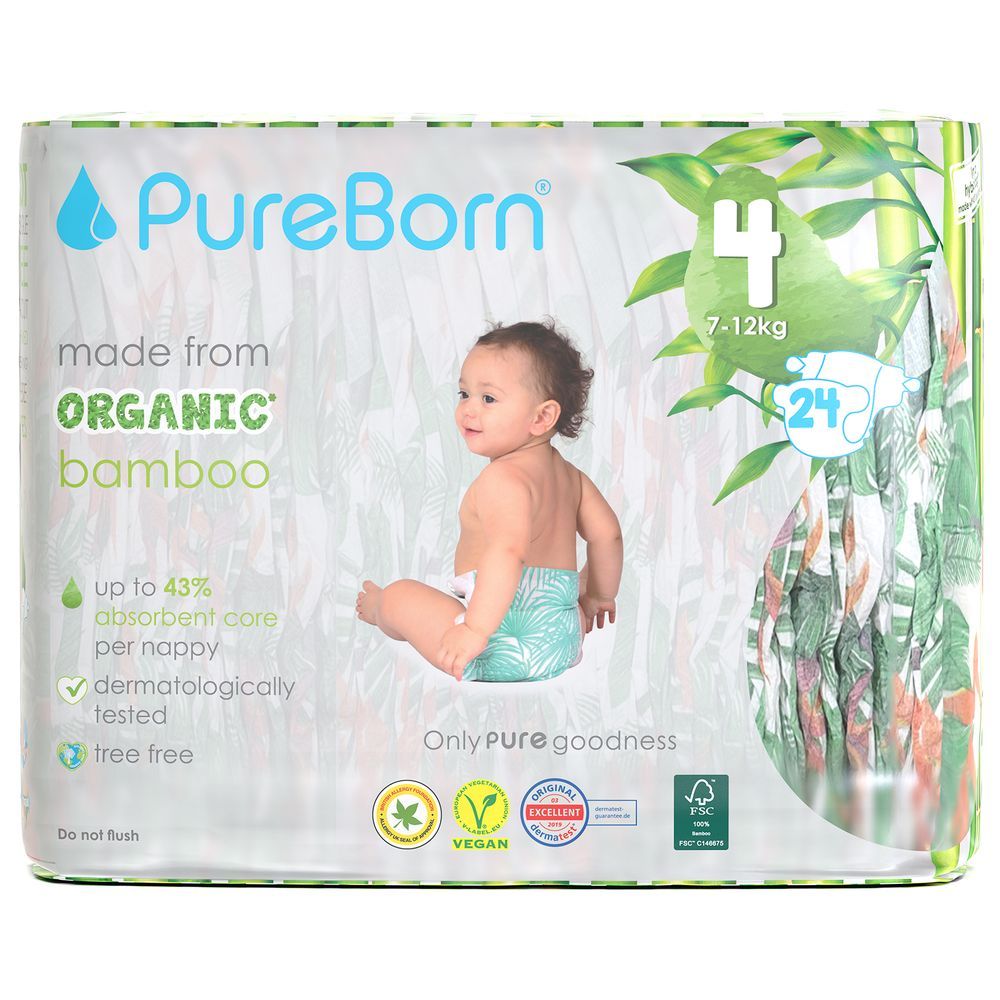 Pureborn - Single Pack Nappies 7-12kg Size 4 - 24pcs - Tropic
