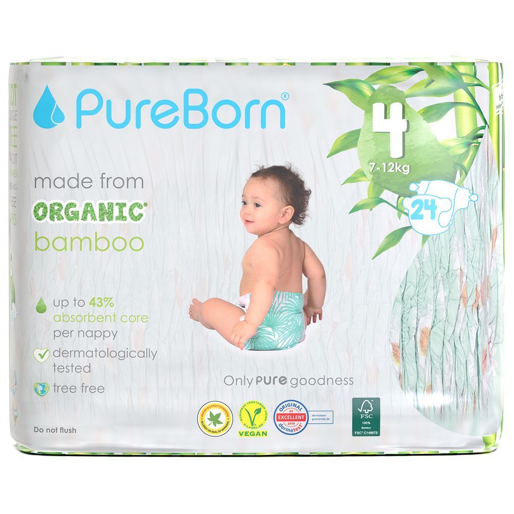 Pureborn - Single Pack Nappies 7-12kg Size 4 - 24pcs - Daisy 