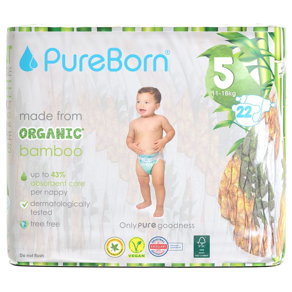 Pureborn - Single Pack Nappies 11-18kg Size 5 - 22pcs - Pineapple