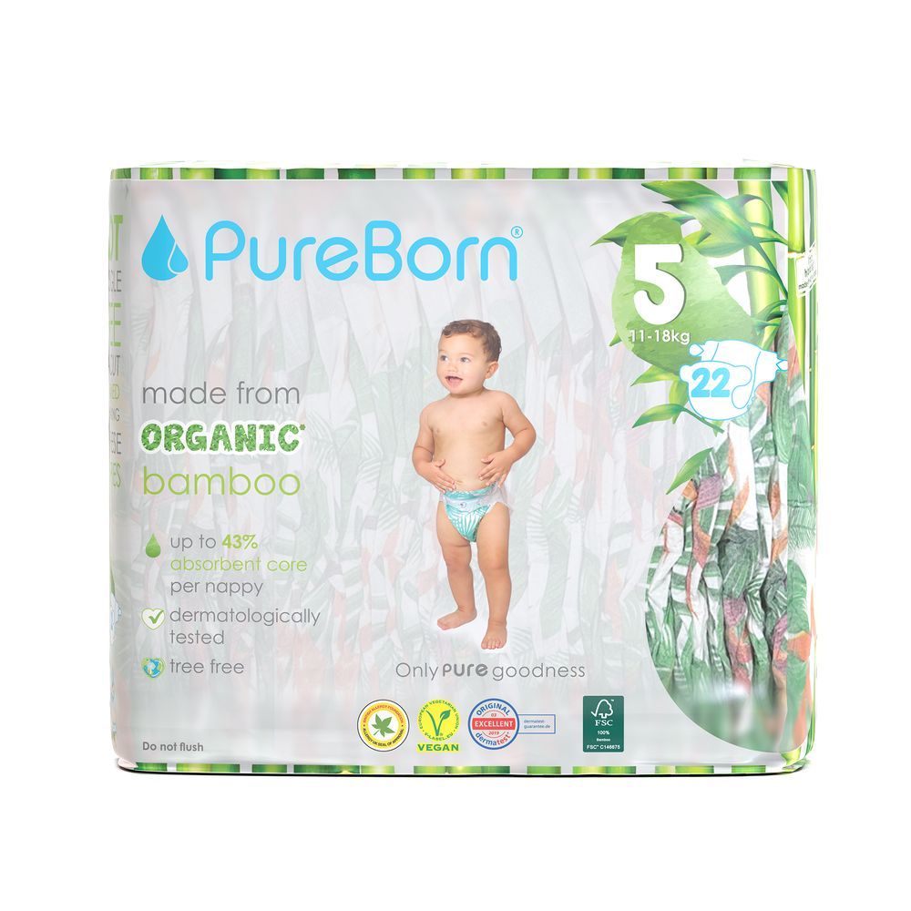 Pureborn - Single Pack Nappies 11-18kg Size 5 - 22pcs - Tropic