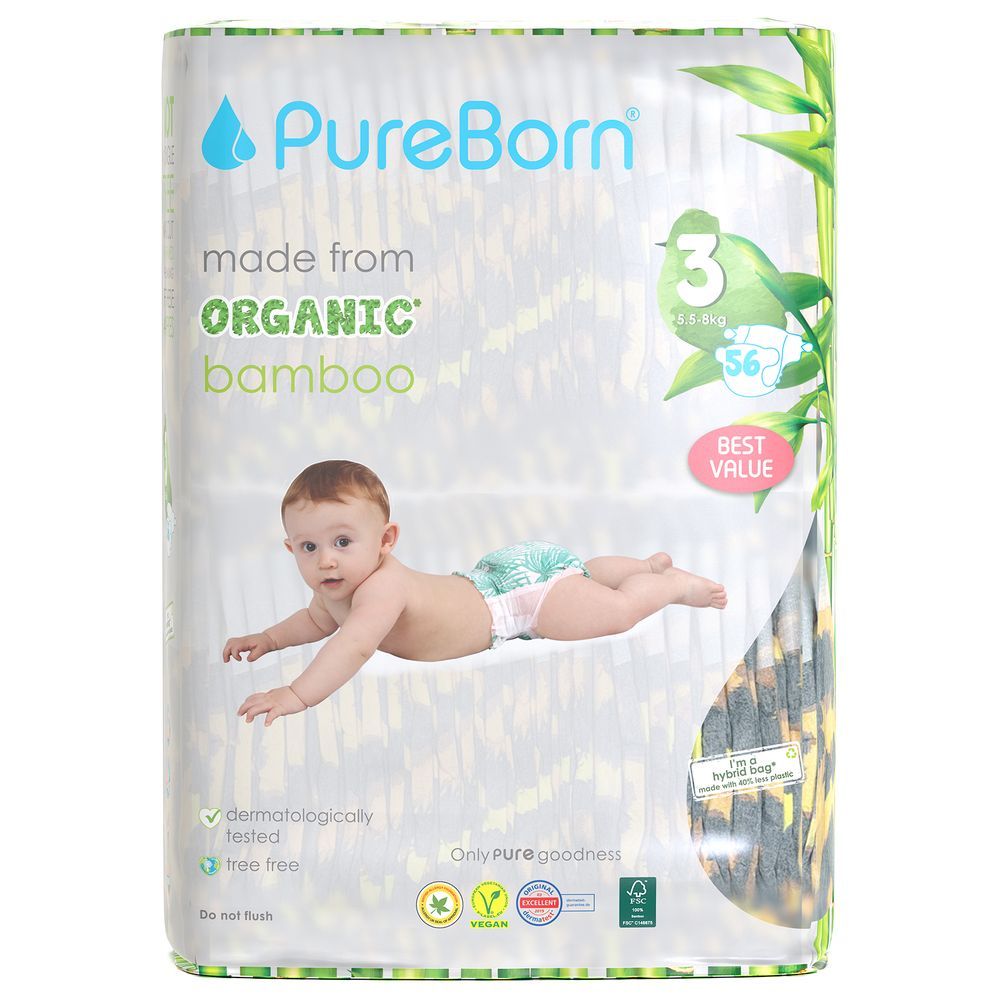 Pureborn - Value Pack Nappies 5.5-8kg Size 3 - 56pcs - Leopard