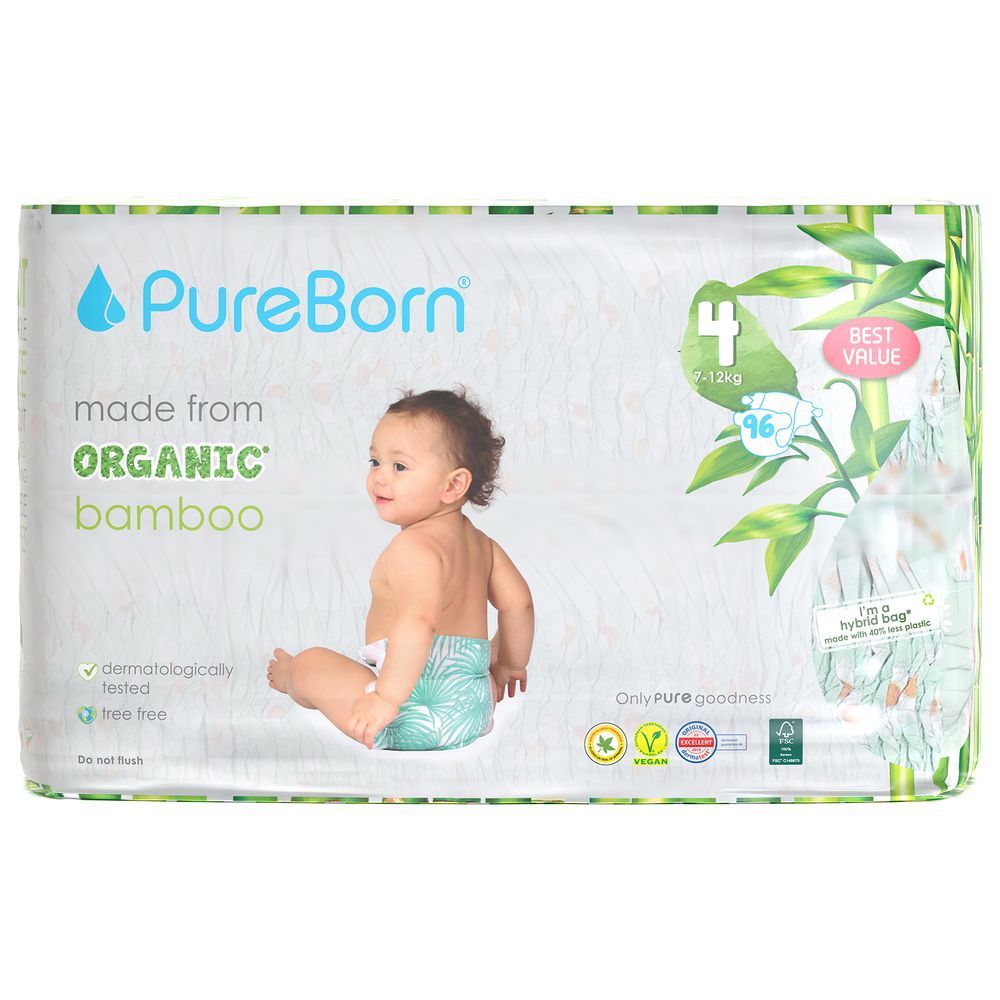Pureborn - Value Pack Nappies 7-12kg Size 4 - 96pcs - Daisy 