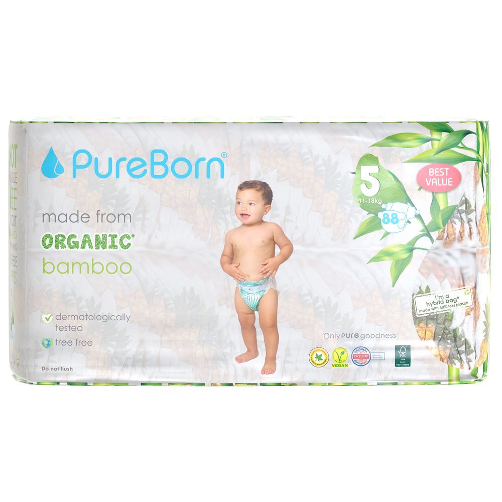 Pureborn - Value Pack Nappies 11-18kg Size 5 - 88pcs - Pineapple