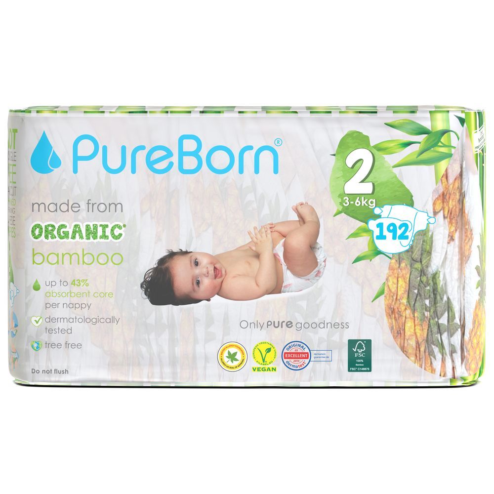 Pure Born - Size 2 Singles 3-6kg 32's Nappy 1 x 6 Bundle - Assorted