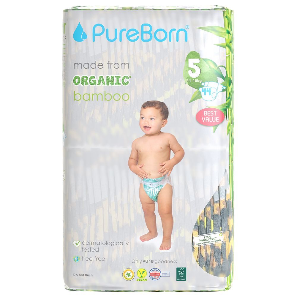 Pureborn - Value Pack Nappies 11-18kg Size 5 - 44pcs - Leopard
