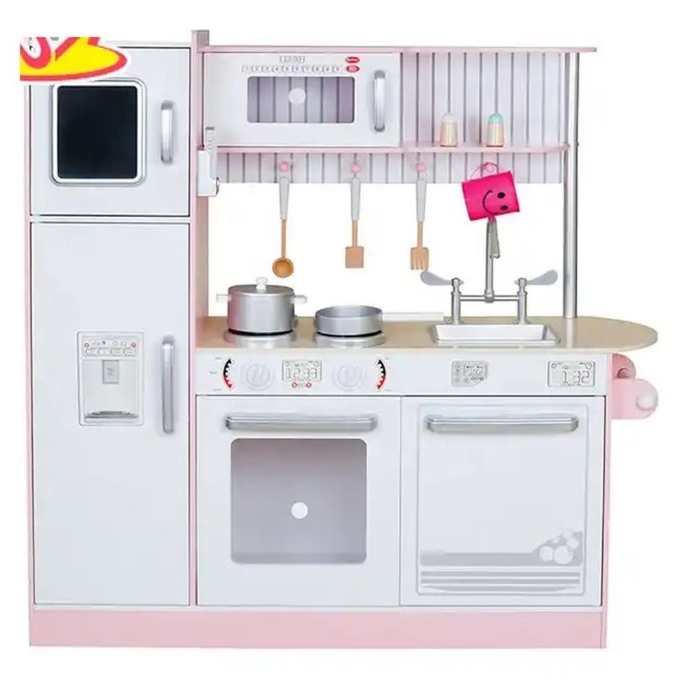 Little Angel - Kids Wooden Play Kitchen Set - Pretend Cooking - Pink