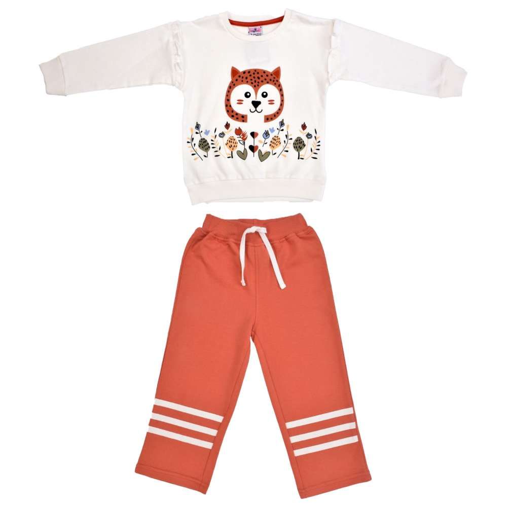 Smart Baby - 2pc-Set - Baby Girl Round Neck Sweatshirt w/ Jogger - White/Red
