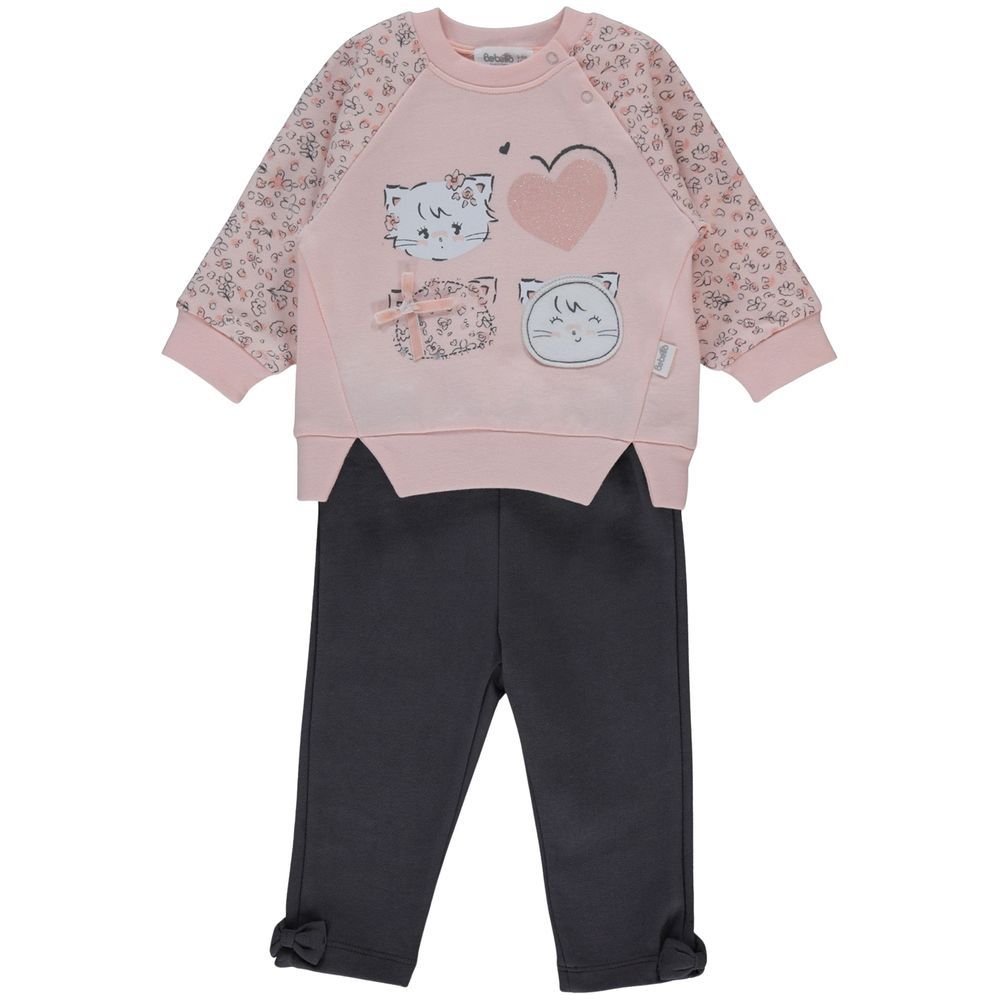 Bebetto - 2pc-Set - Baby Girl's Sweatshirt & Pants - Salmon/Black
