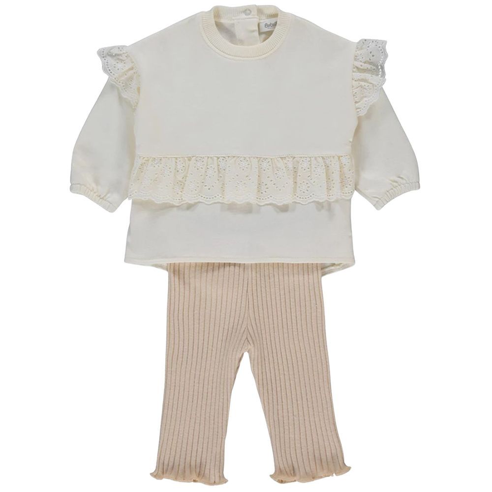 Bebetto - 2pc-Set - Baby Girl's Sweatshirt & Pants - White/Beige