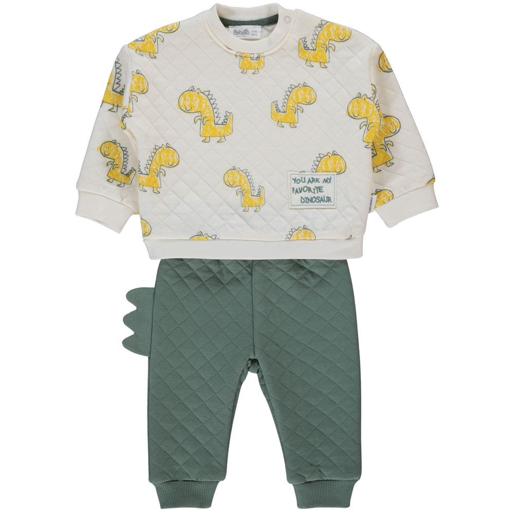 Bebetto - 2pc-Set - Baby Boy Dino Sweatshirt & Joggers - Beige/Green