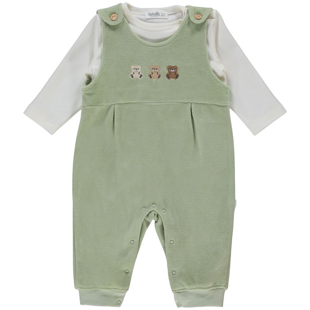 Bebetto - 2pc-Set - Baby Boy Velvet Dungaree & T-Shirt - Green