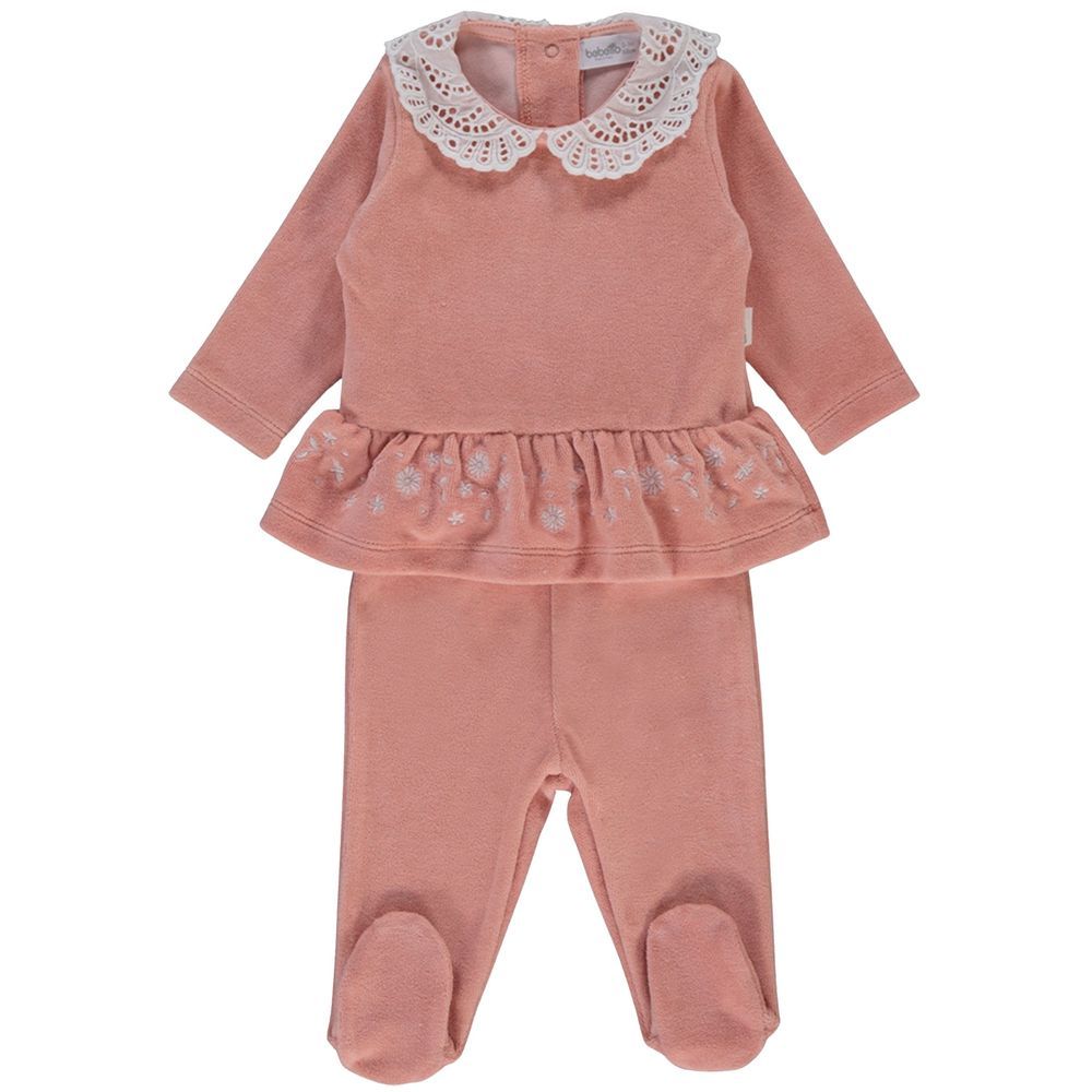 Bebetto - 2pc-Set - Baby Girl's Velvet Sweatshirt & Pants - Dusty Rose