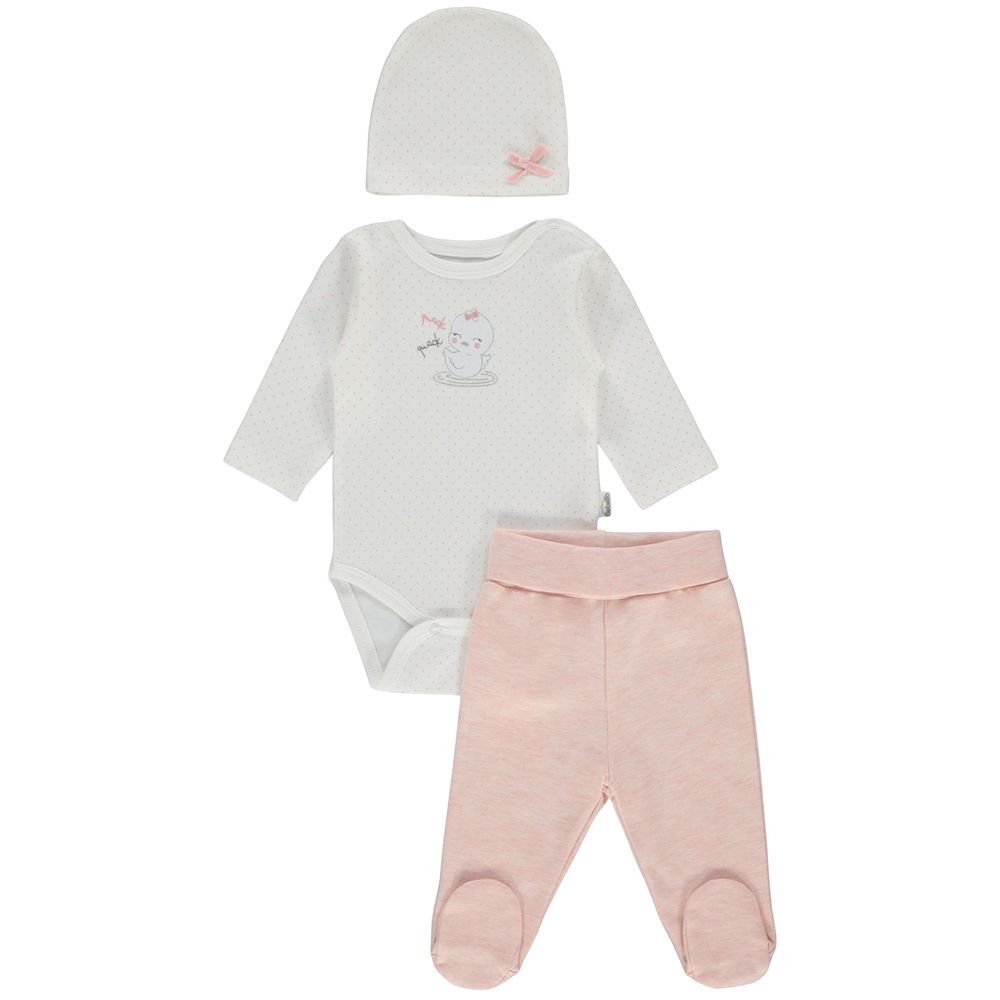 Bebetto - 3pc-Set - Baby Girl's Bodysuit, Pants & Beanie Cap - Pink