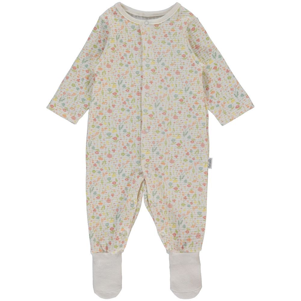 Bebetto - Baby Girl's Floral Sleepsuit With Attached Socks - Ecru