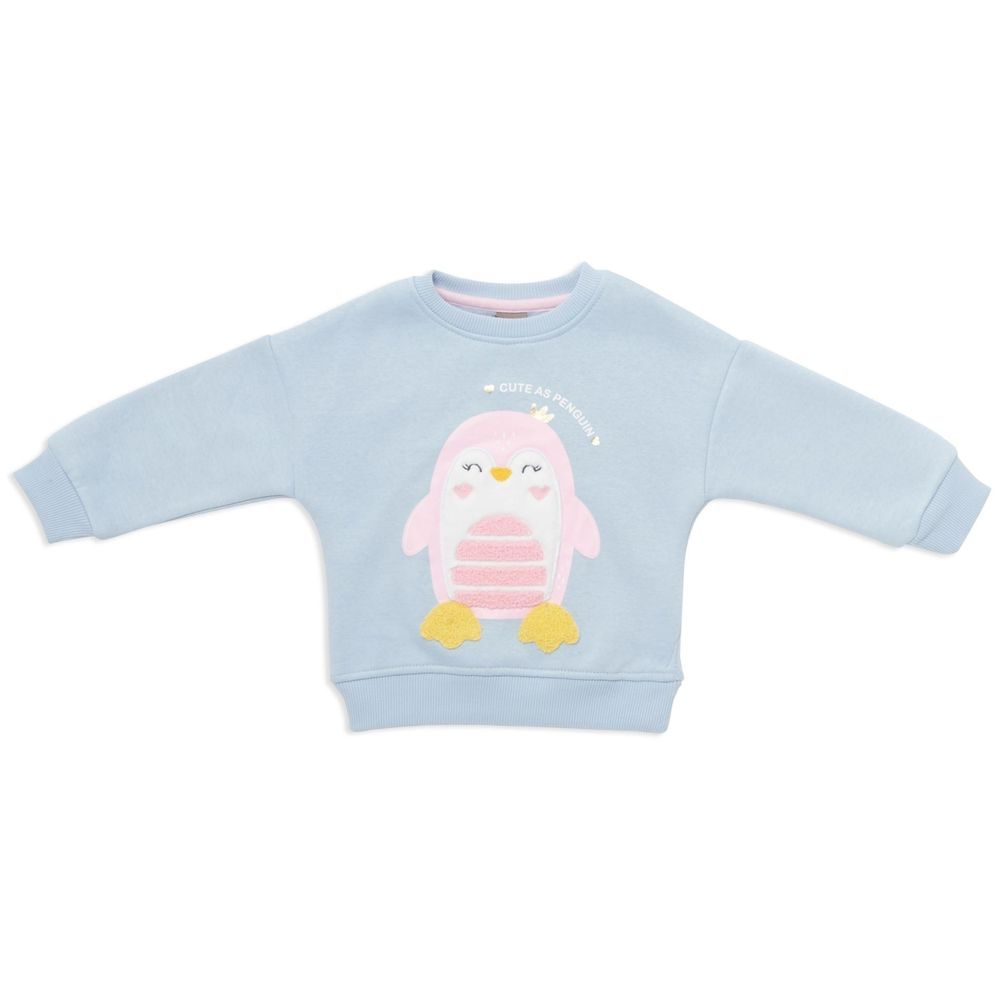 Little Kangaroos - Baby Girl Penguin Sweatshirt - Ice Blue