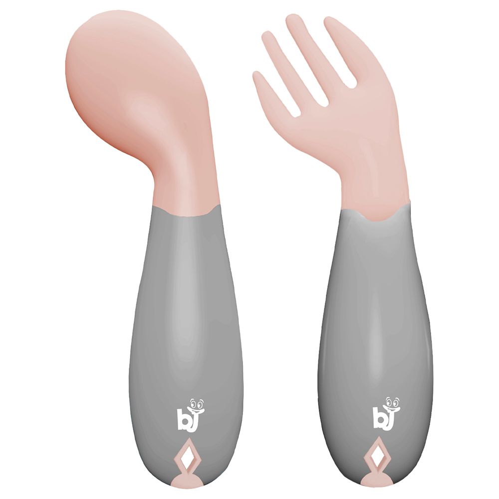 Babyjem Plastic Angled Fork & Spoon Set - Rose