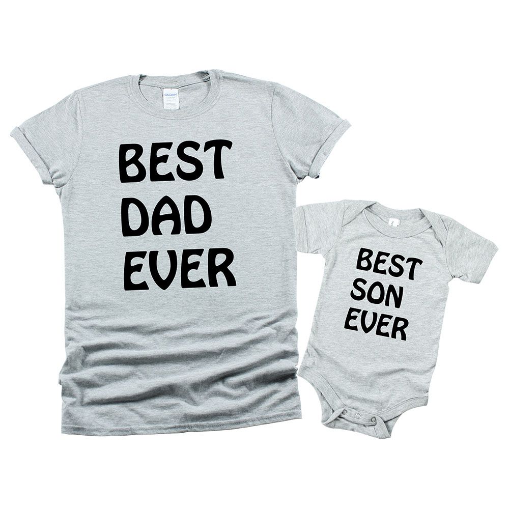 ماتشينغ فاميلي أوتفيتس - طقم قطعتين - Best Dad & Best Son Ever - رمادي