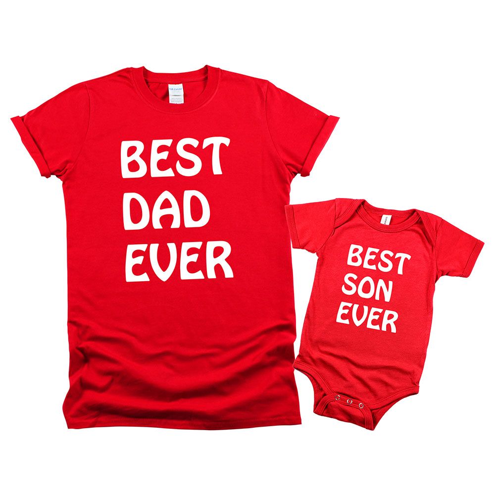 ماتشينغ فاميلي أوتفيتس - طقم قطعتين - Best Dad & Best Son Ever - احمر