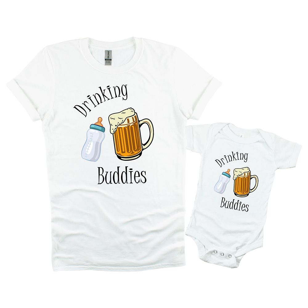 ماتشينغ فاميلي أوتفيتس - طقم قطعتين - داد/مام آند بيبي دريكينغ باديز - أبيض