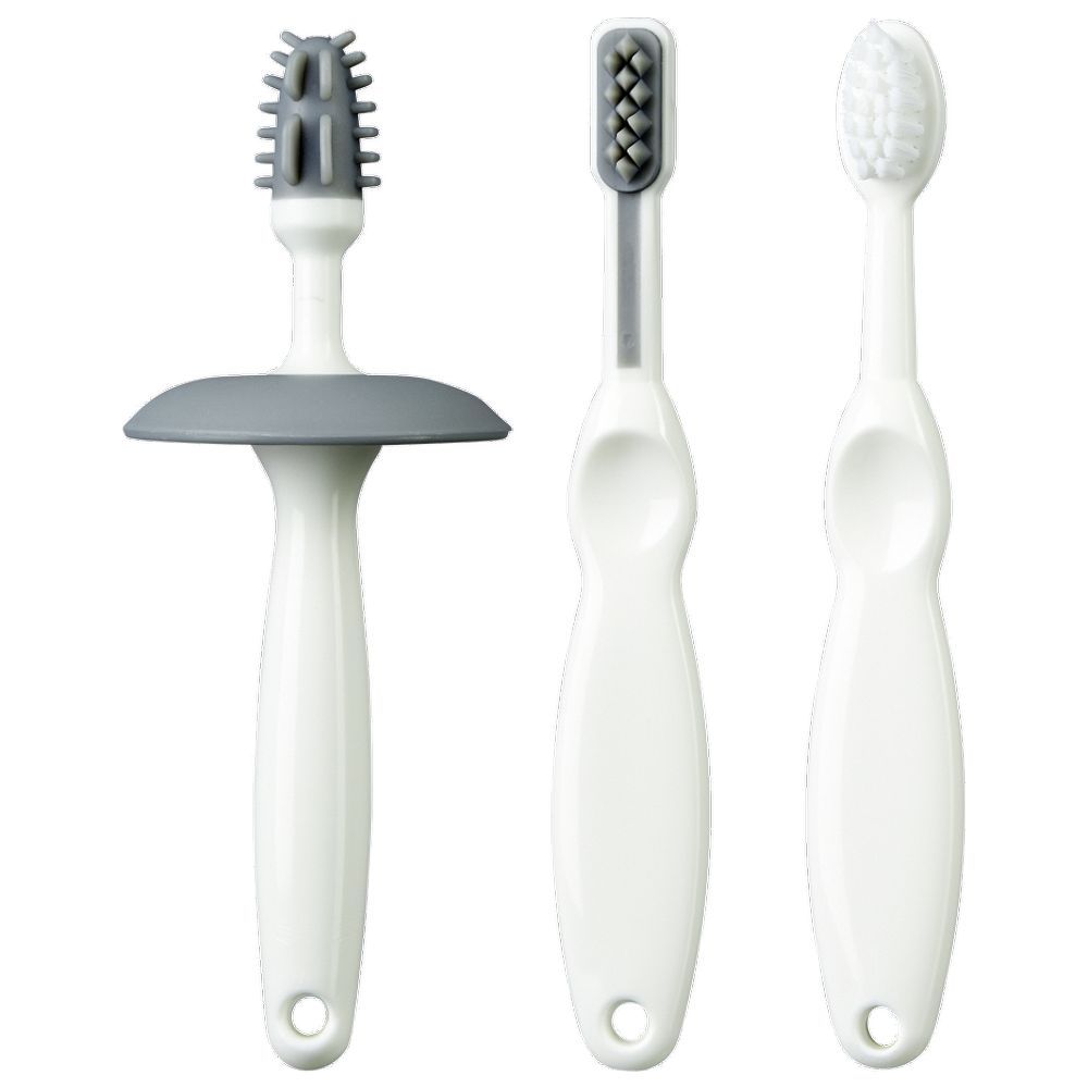Mininor - Infant to Toddler Toobrush Training Set - 3pcs - White/Grey