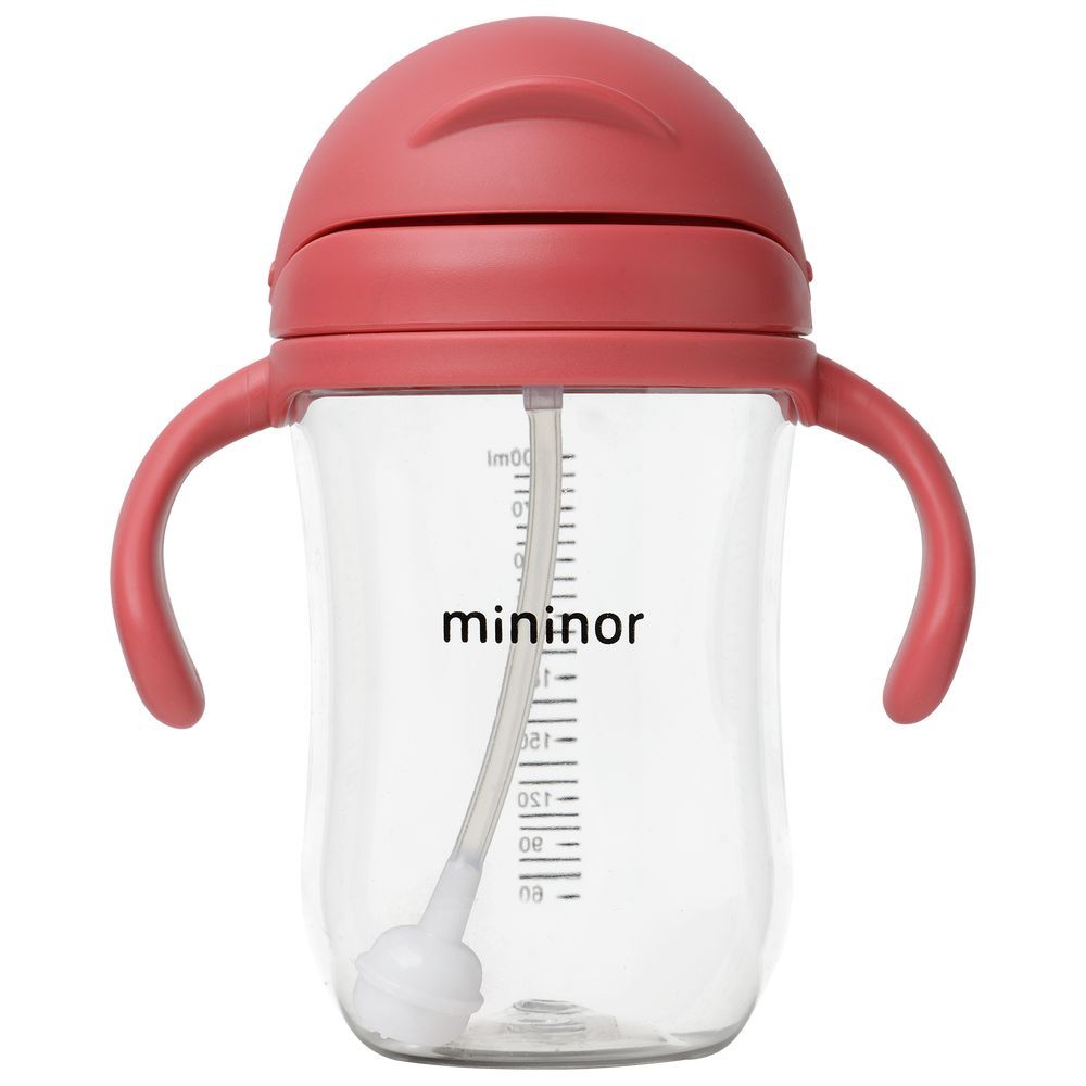 Mininor - Non-spill Trainer Straw Cup - 220ml, BPA and BPS Free Tritan, Weighted Straw, 6m+ - Rhubarb