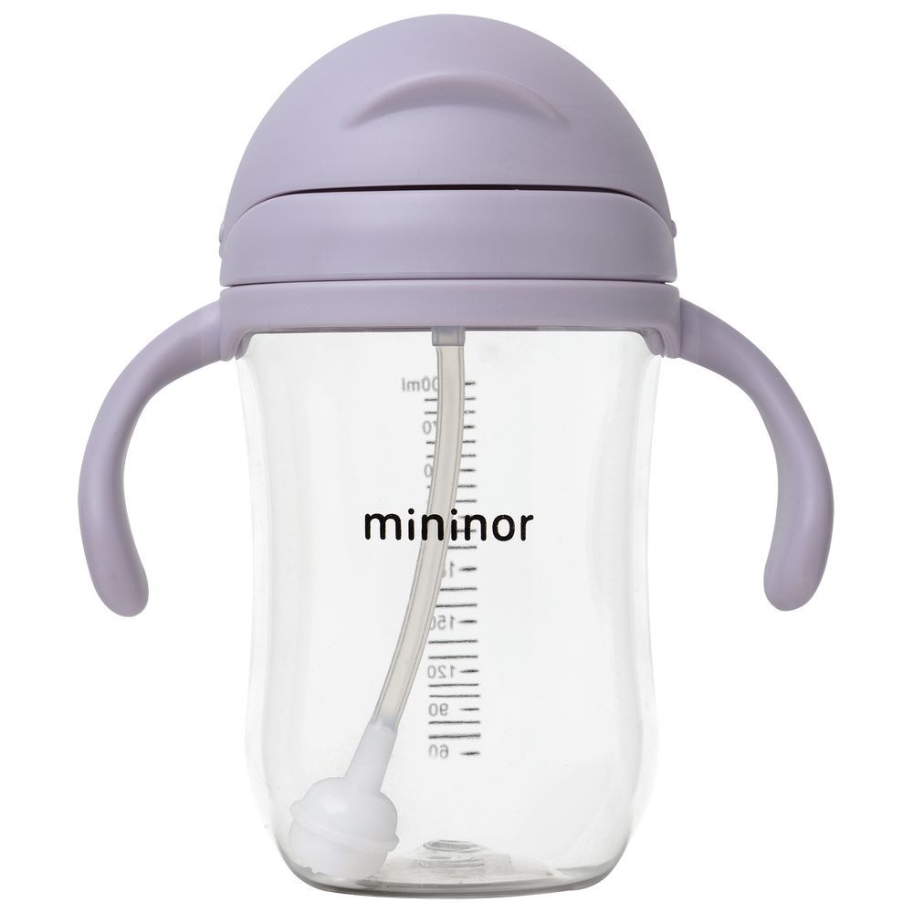 Mininor - Non-spill Trainer Straw Cup - 330ml, BPA and BPS Free Tritan, Weighted Straw, 6m+ - Lilac Flower