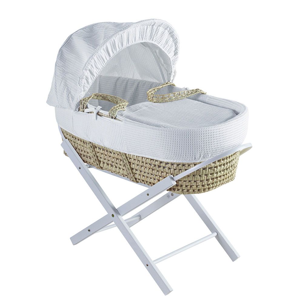 Kinder Valley - White Waffle Palm Moses Basket w/ Stand
