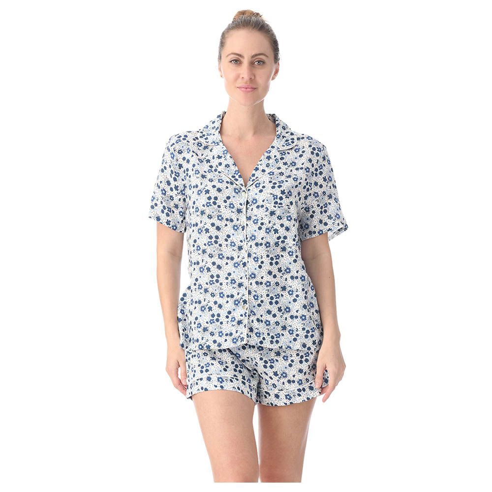Lacy Dreams - Ditsy Floral Printed Sleepwear Pyjama Set - Blue