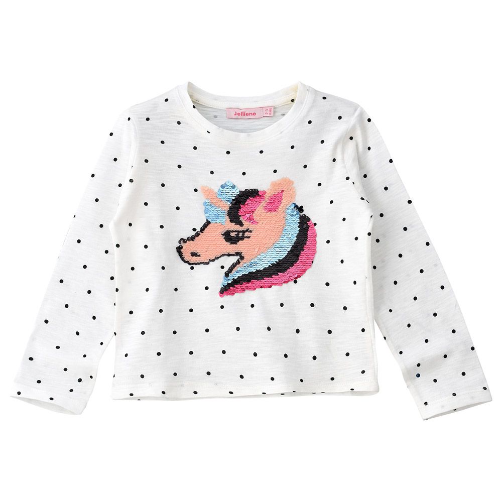 Jelliene - Full Sleeves Round Neck T-Shirt - White