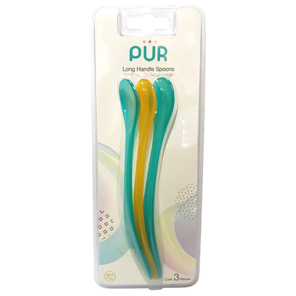 Pur Long Handle Soft Spoon Pack of 3 - Green & Orange