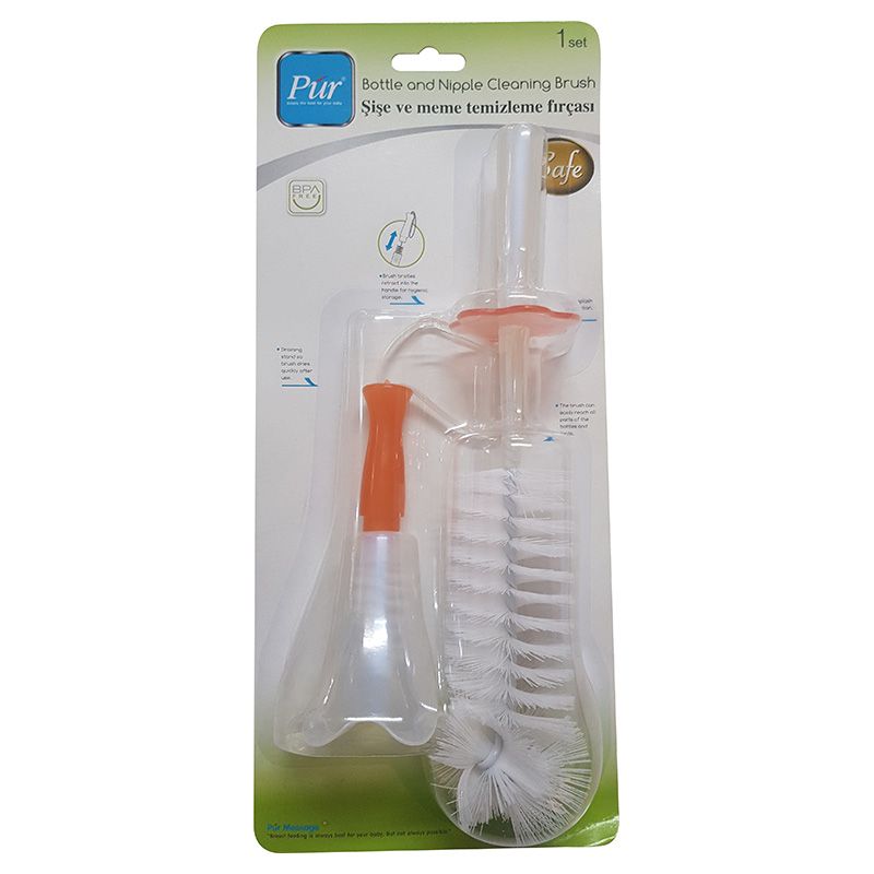 PUR - Bottle & Nipple Brushes with Stand For Draining - Peach