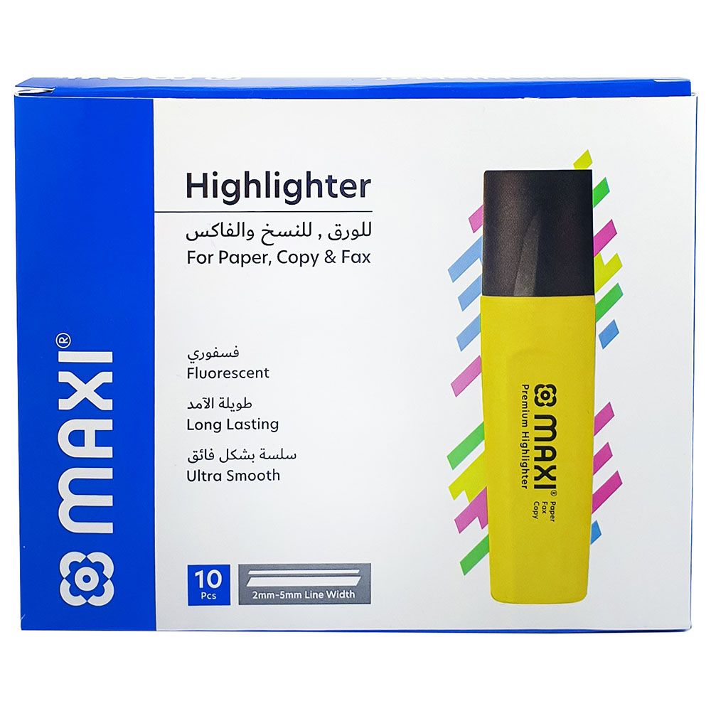 Maxi - Super-Fluorescent Premium Yellow Highlighter 10pcs