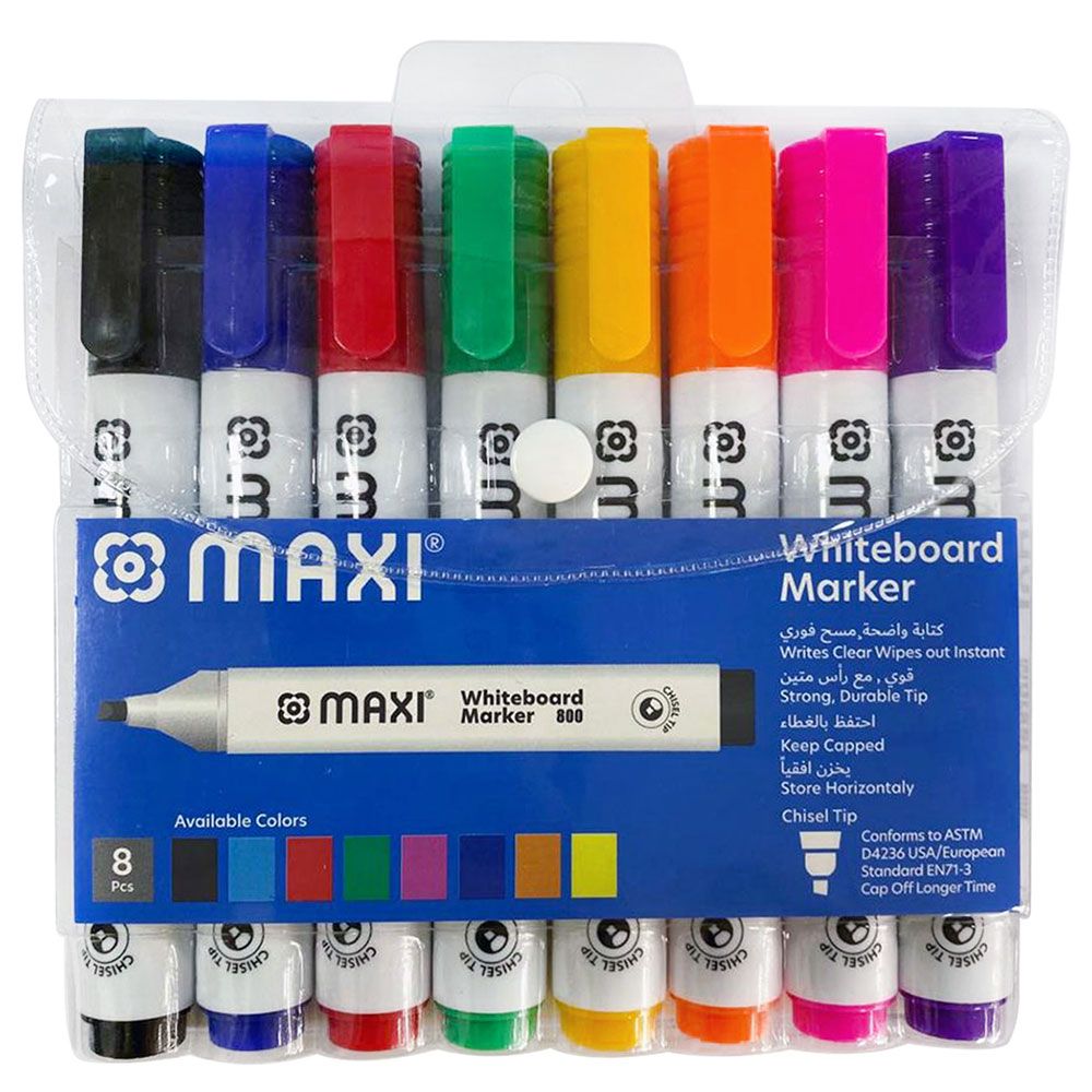 Maxi - White Board Marker Chisel Tip Set - 8 Colours