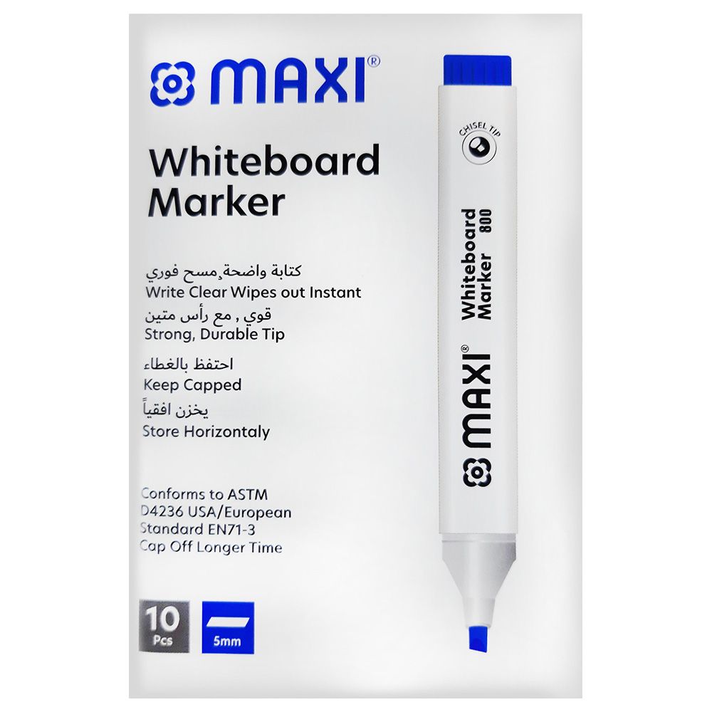 Maxi - Whiteboard Blue Marker Chisel Tip - 10pcs
